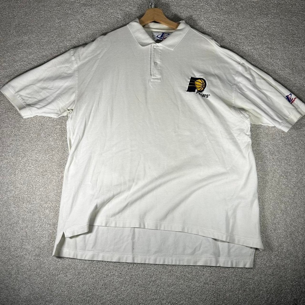 Vintage 90s Logo Athletic Indiana Pacers white cotton embroidered polo shirt XL